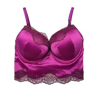 Victoria's Secret Bombshell Adds-2-Cup Raspberry Cooler Satin Corset Bra Top 34D